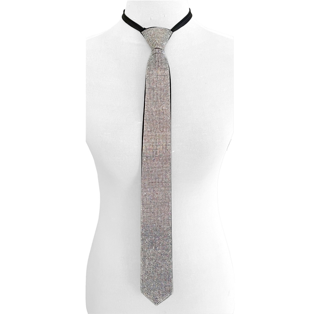 Abalone Crystal Necktie Bling Rhinestones Tie Necklace Chain Statement Jewelry